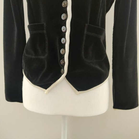 Vintage Sonia Rykiel Black Velvet Cardigan w/ White Trim – Size S - Picture 4 of 6